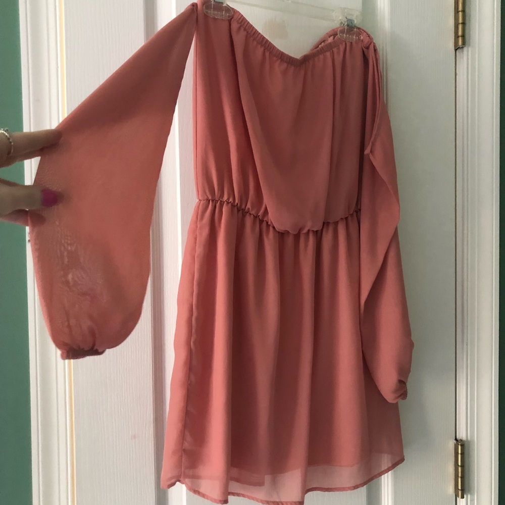 Peach off-the-shoulder dress